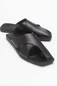 Land - Black Genuine Leather Slide (Women)