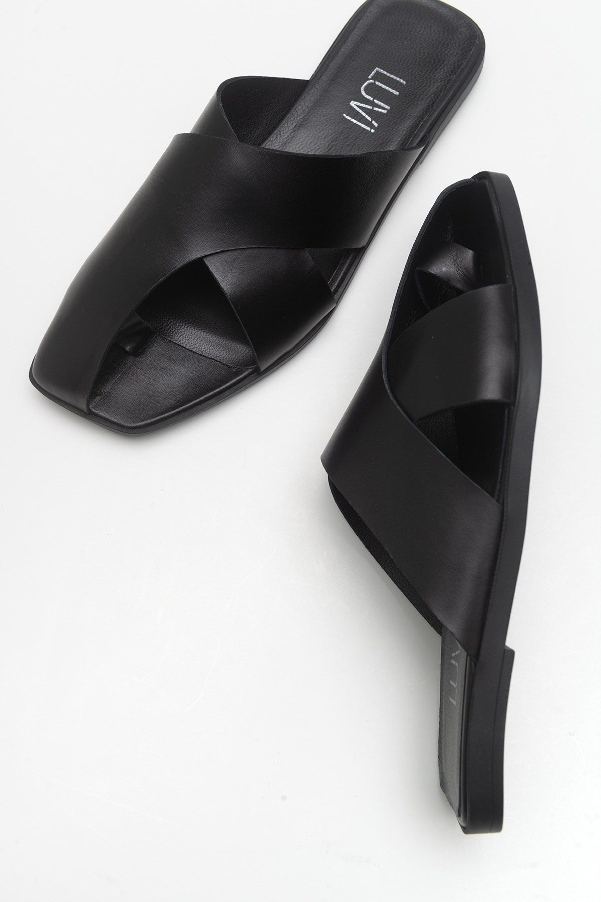 Land - Black Genuine Leather Slide (Women)