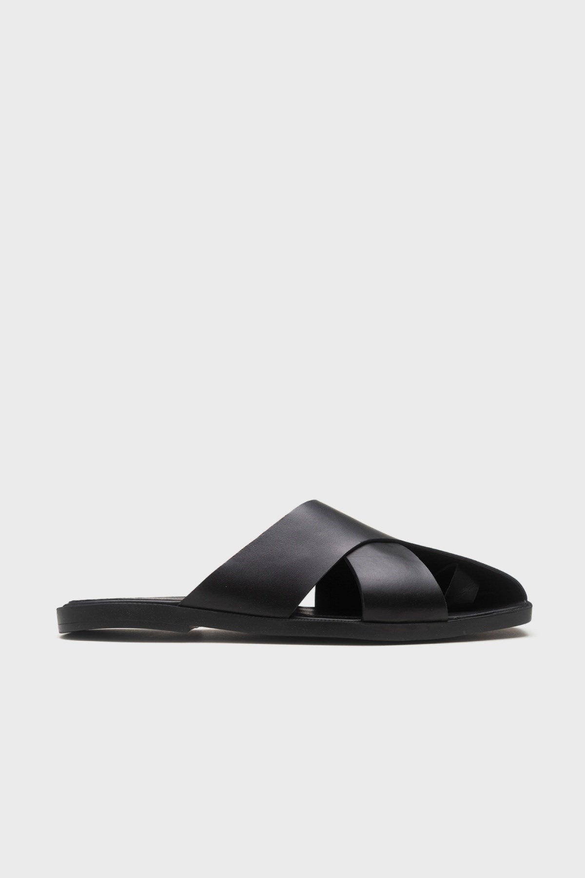 Land - Black Genuine Leather Slide (Women)