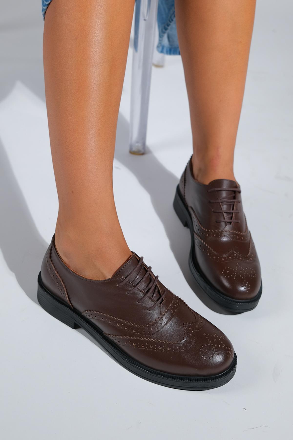 Avra - Brown Leather Oxford Shoes (Women)