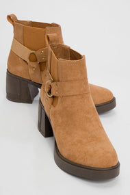 Felin - Tan Elasticated Buckle Block Heel Boot (Women)