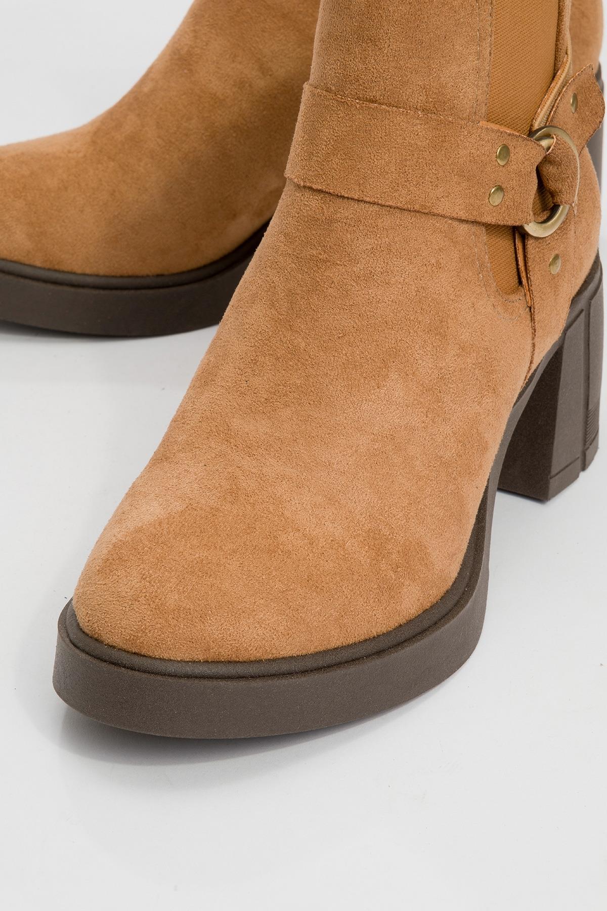 Felin - Tan Elasticated Buckle Block Heel Boot (Women)