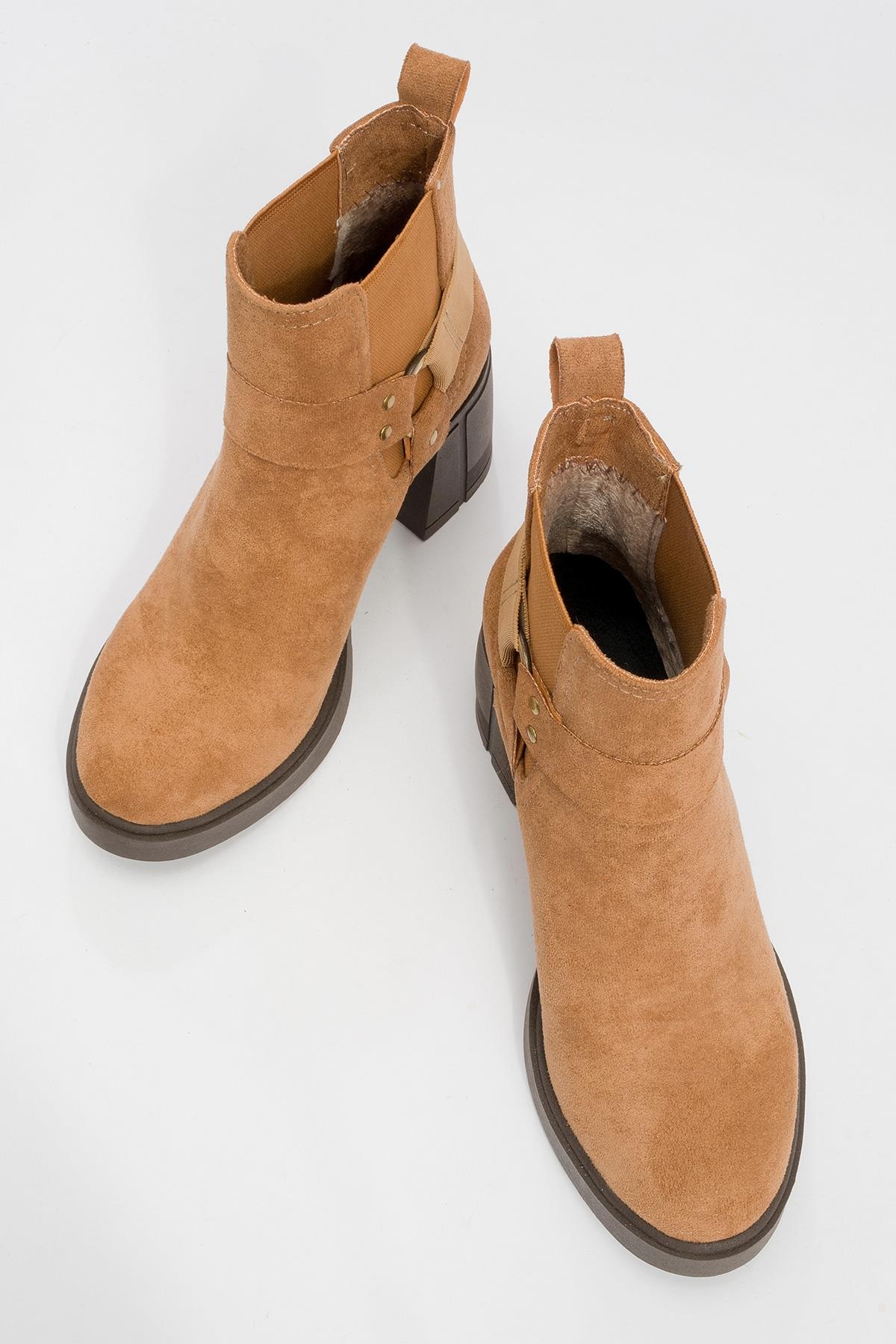 Felin - Tan Elasticated Buckle Block Heel Boot (Women)