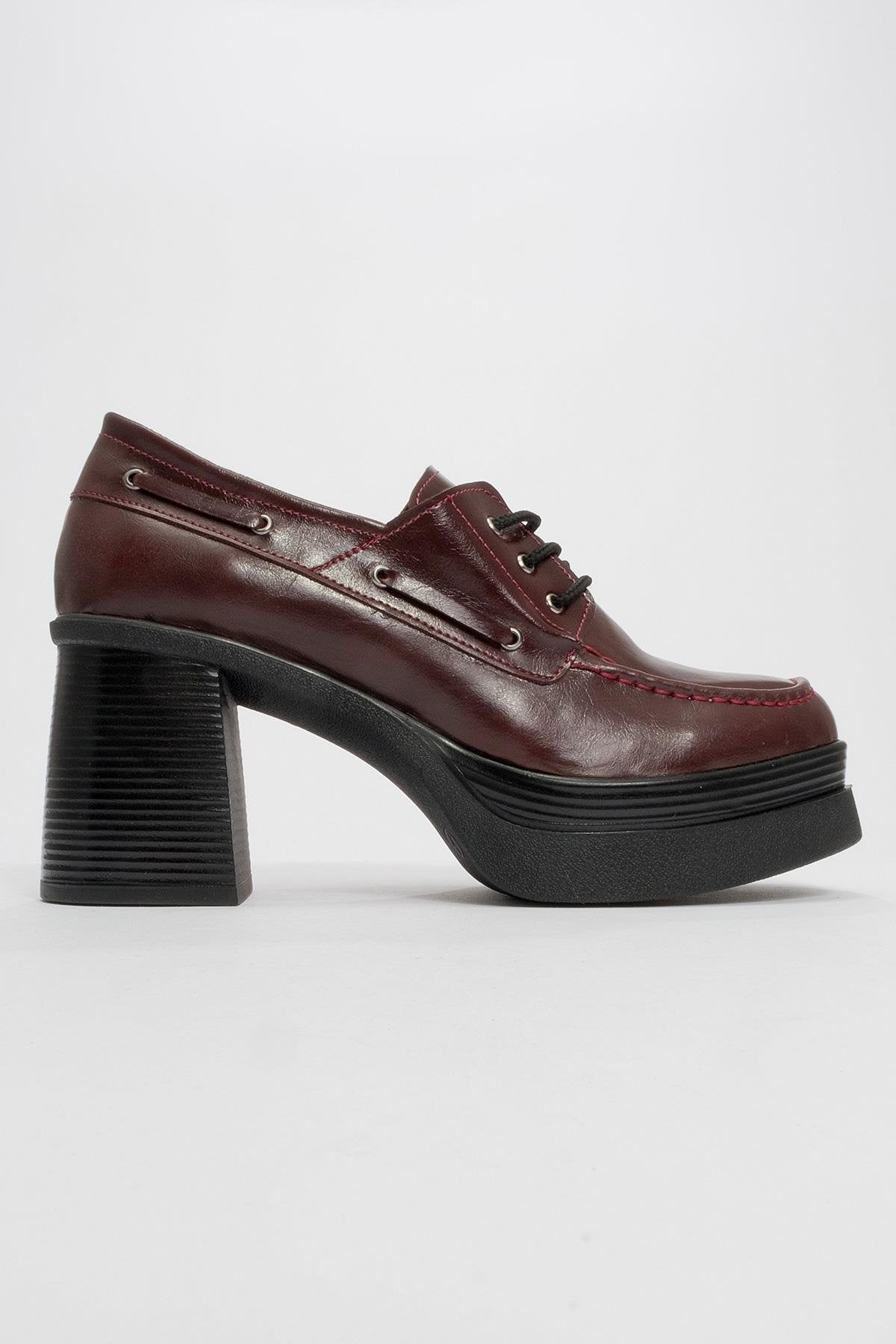 Dudley - Burgundy Lace-Up Platform Heel Shoe (Women)