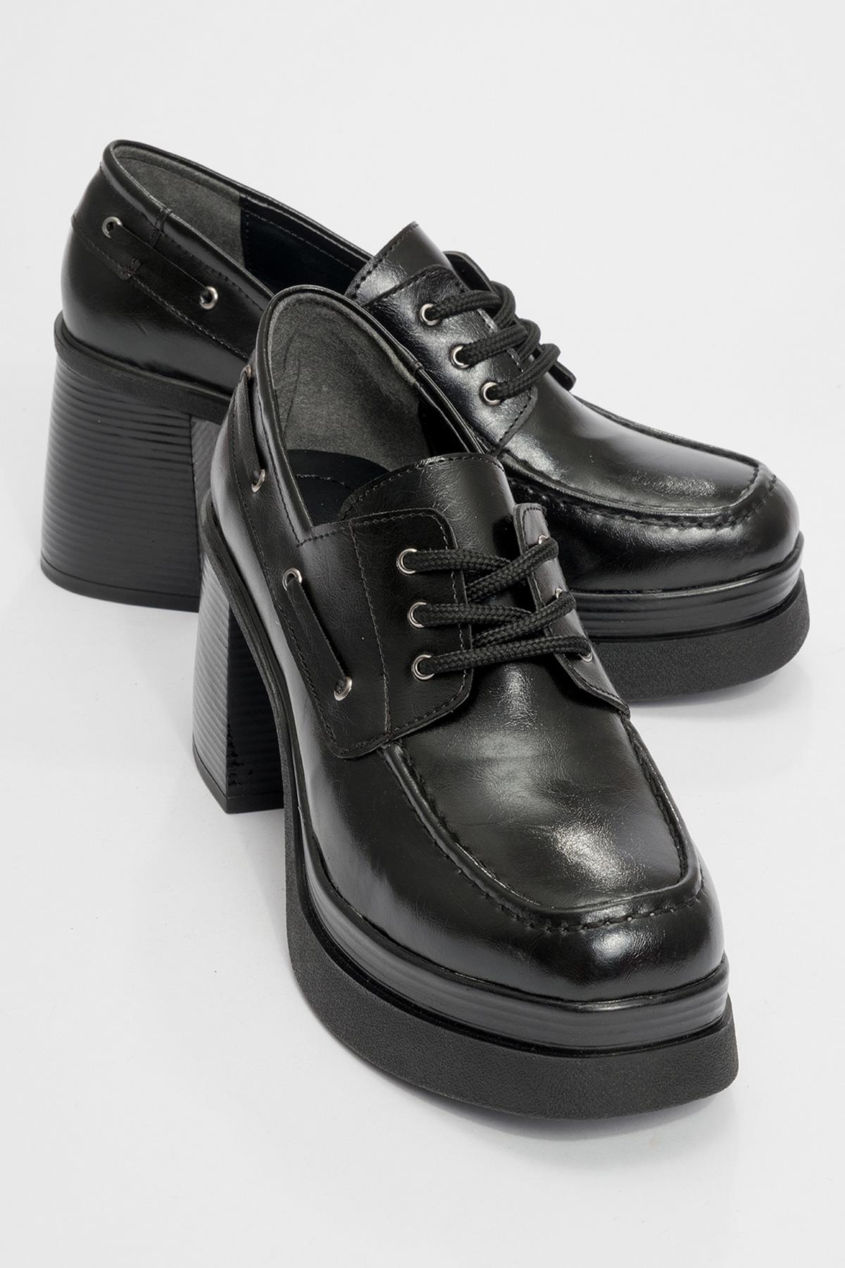 Dudley - Black Lace-Up Platform Heel Shoe (Women)