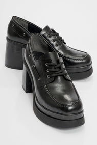 Dudley - Black Lace-Up Platform Heel Shoe (Women)
