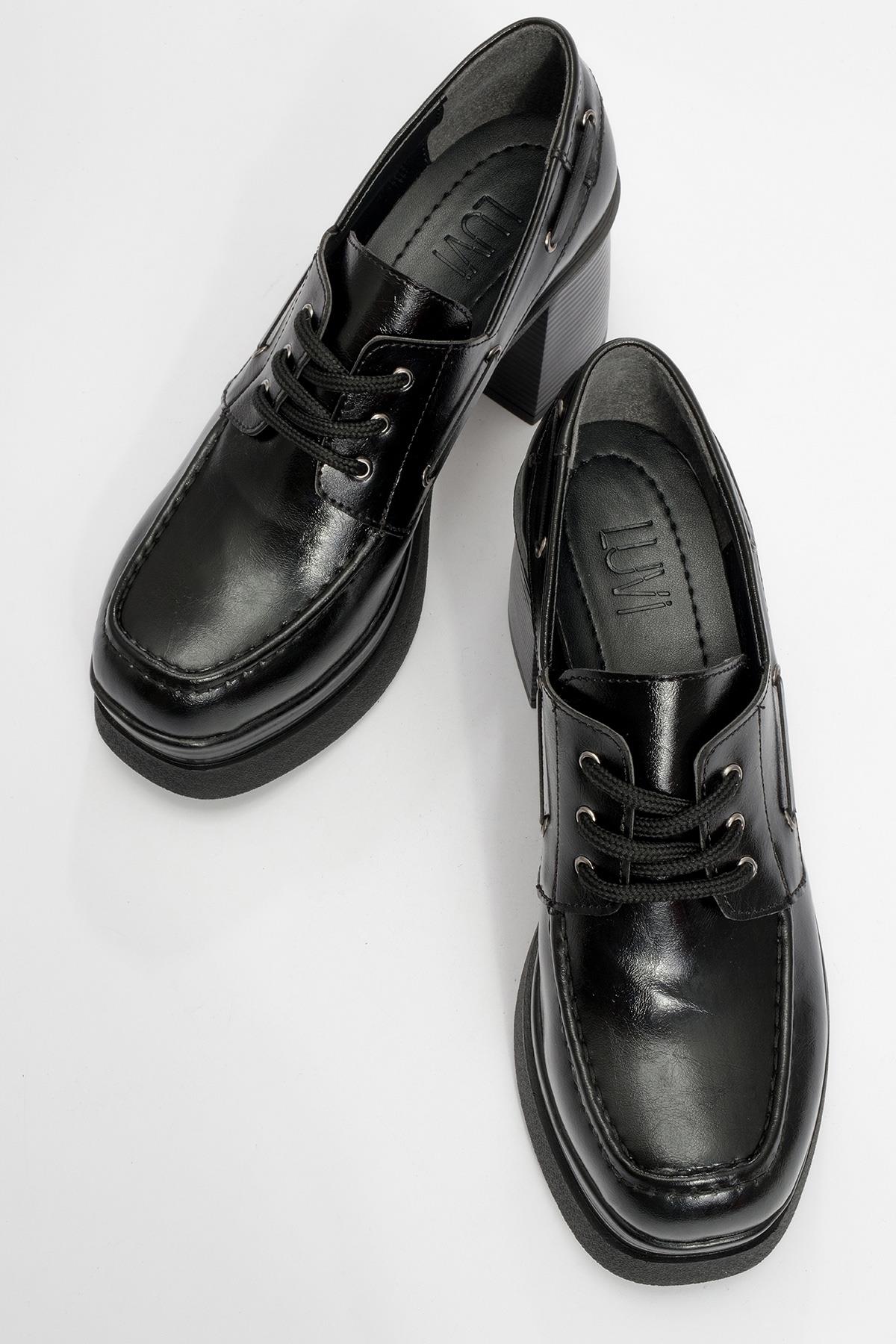 Dudley - Black Lace-Up Platform Heel Shoe (Women)