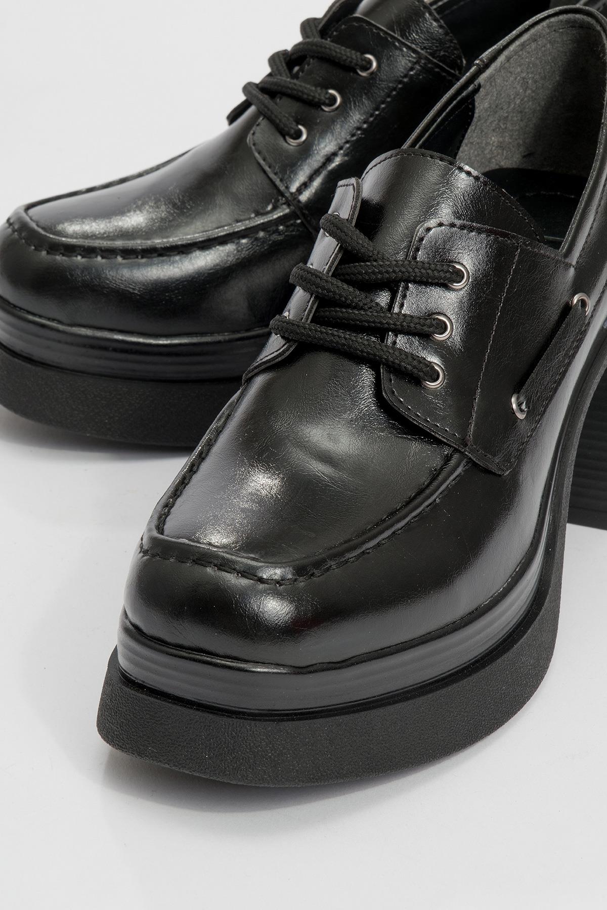 Dudley - Black Lace-Up Platform Heel Shoe (Women)