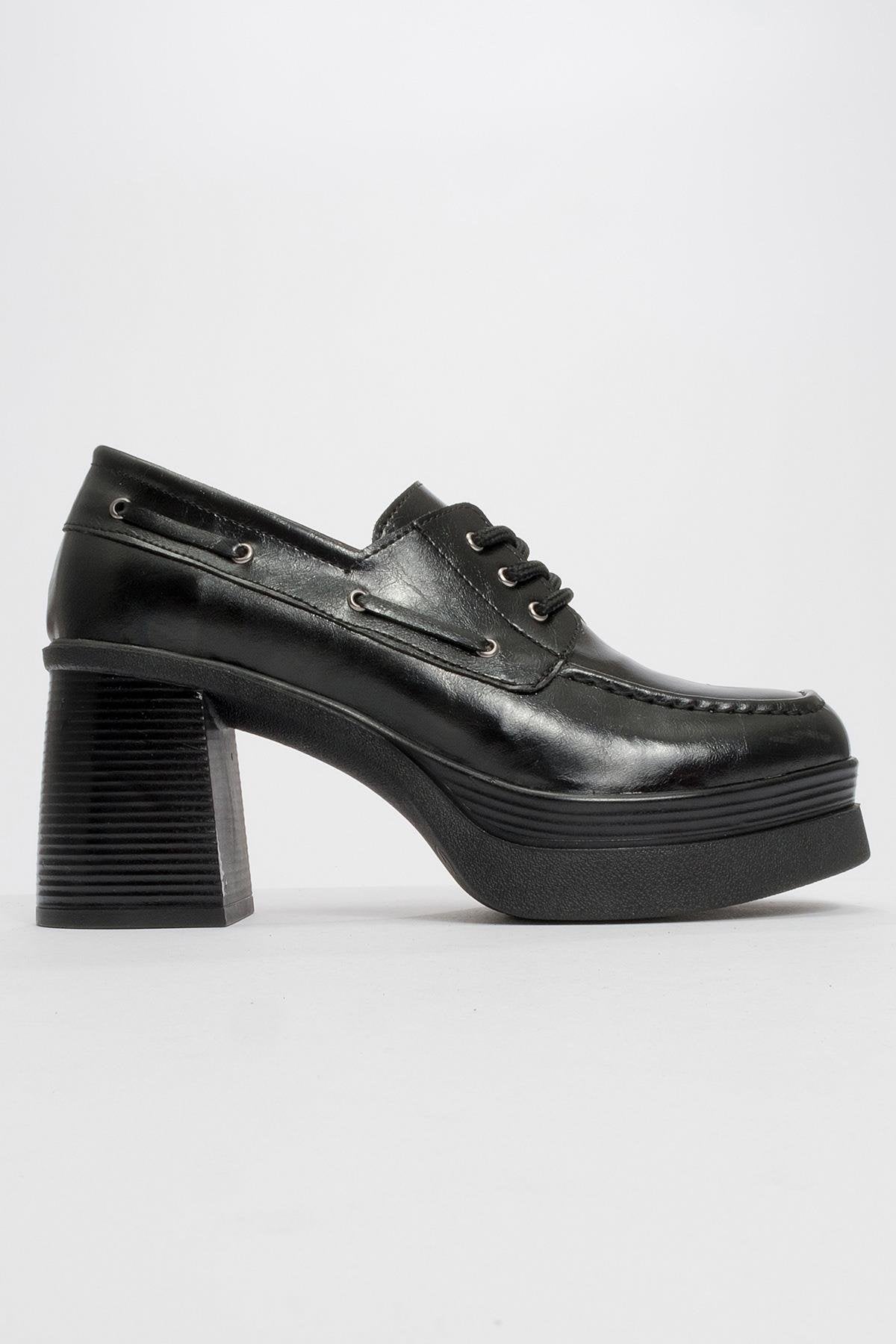 Dudley - Black Lace-Up Platform Heel Shoe (Women)