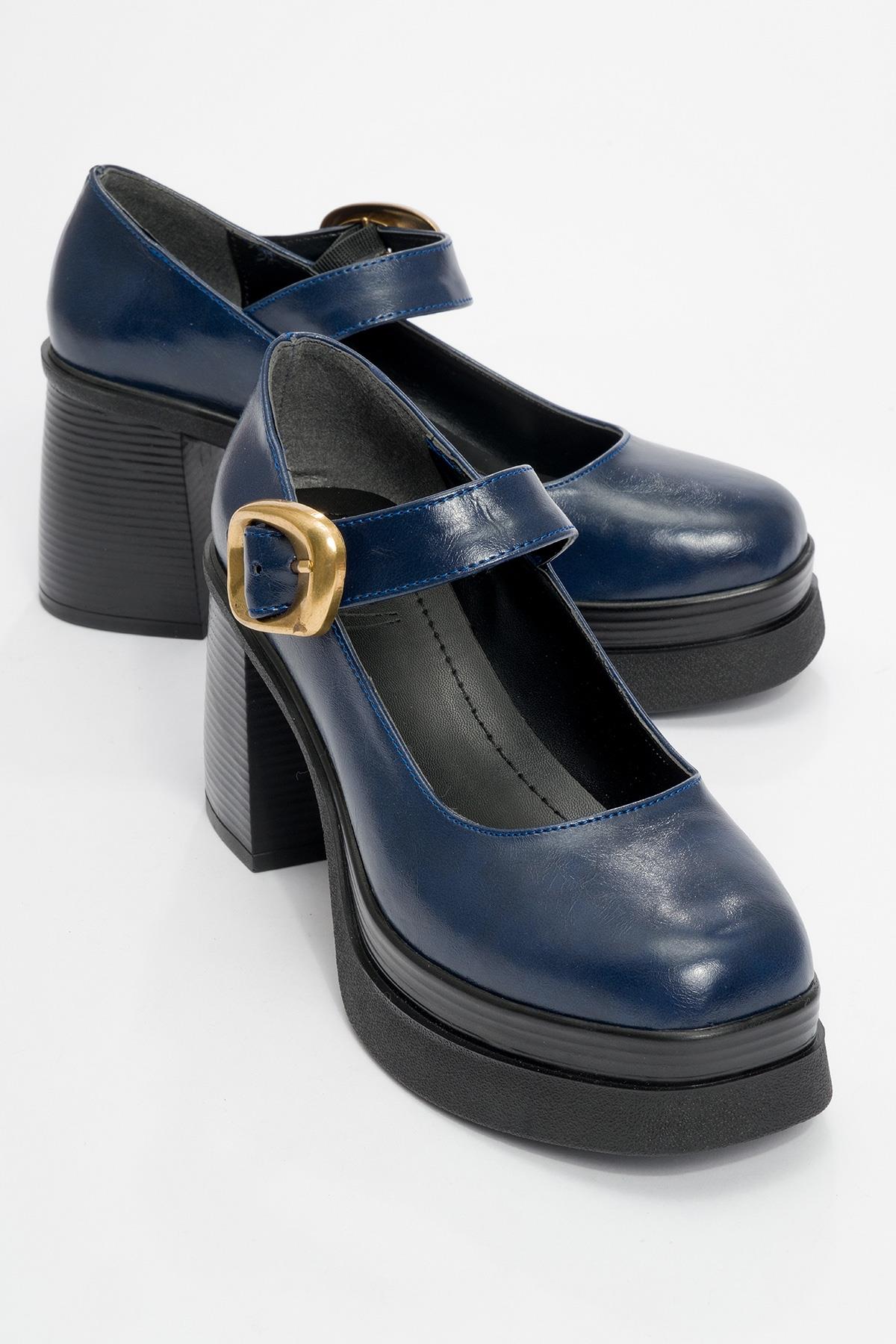 Ashes - Navy Gold Buckle Platform Heel Shoe (Women)