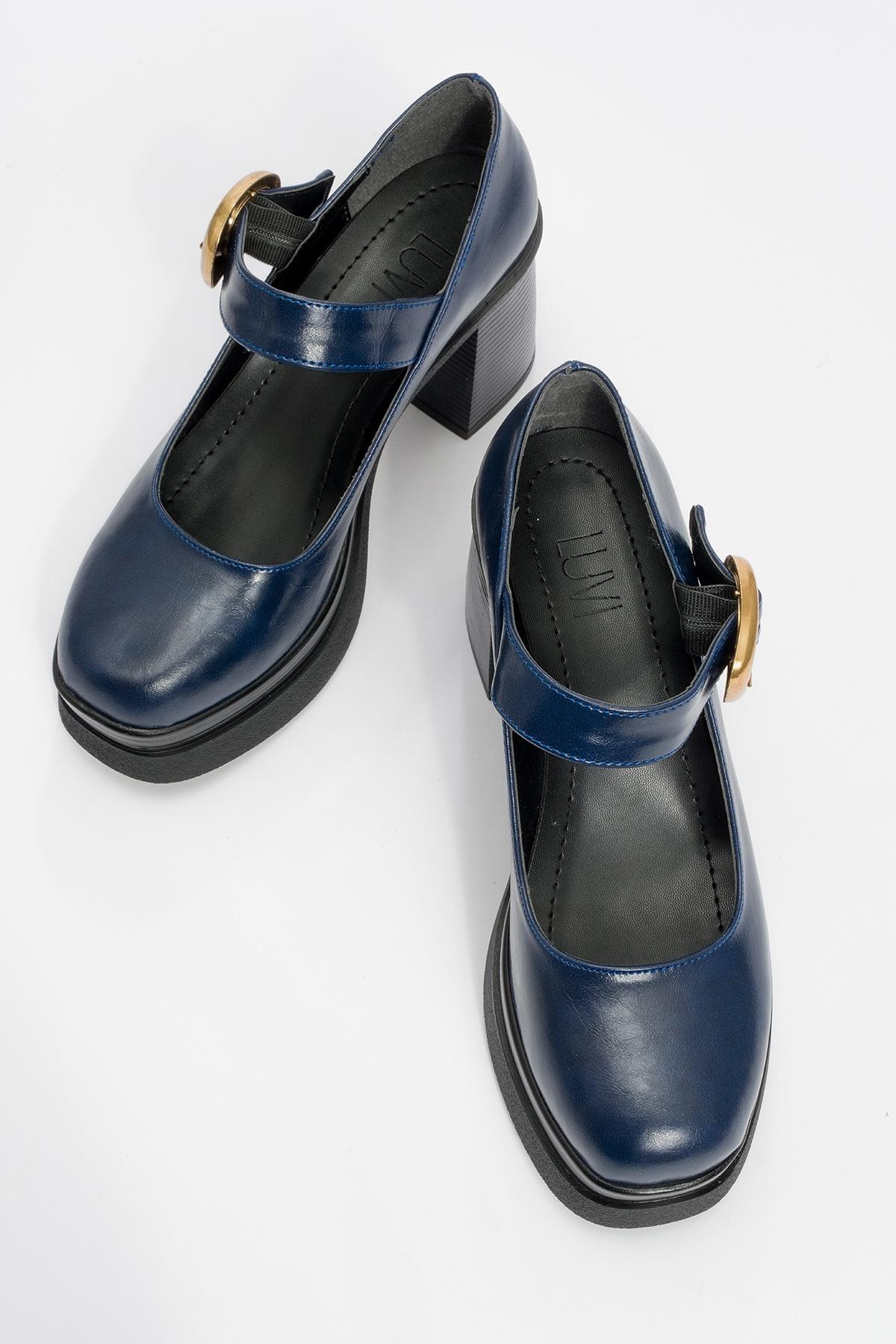 Ashes - Navy Gold Buckle Platform Heel Shoe (Women)