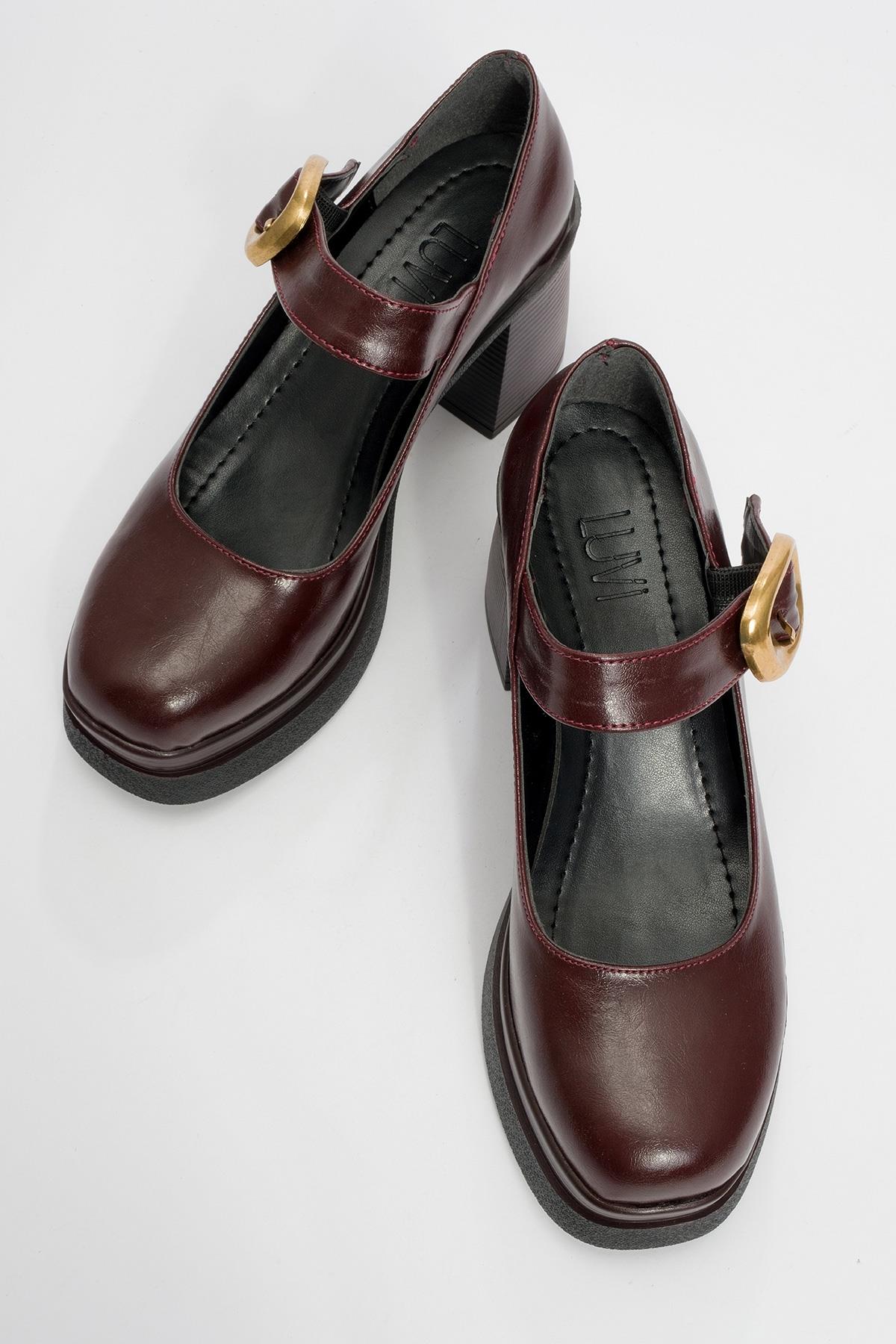 Ashes - Burgundy Gold-Buckle Platform Heel Shoe (Women)