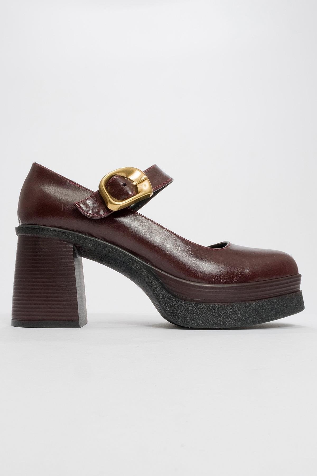 Ashes - Burgundy Gold-Buckle Platform Heel Shoe (Women)