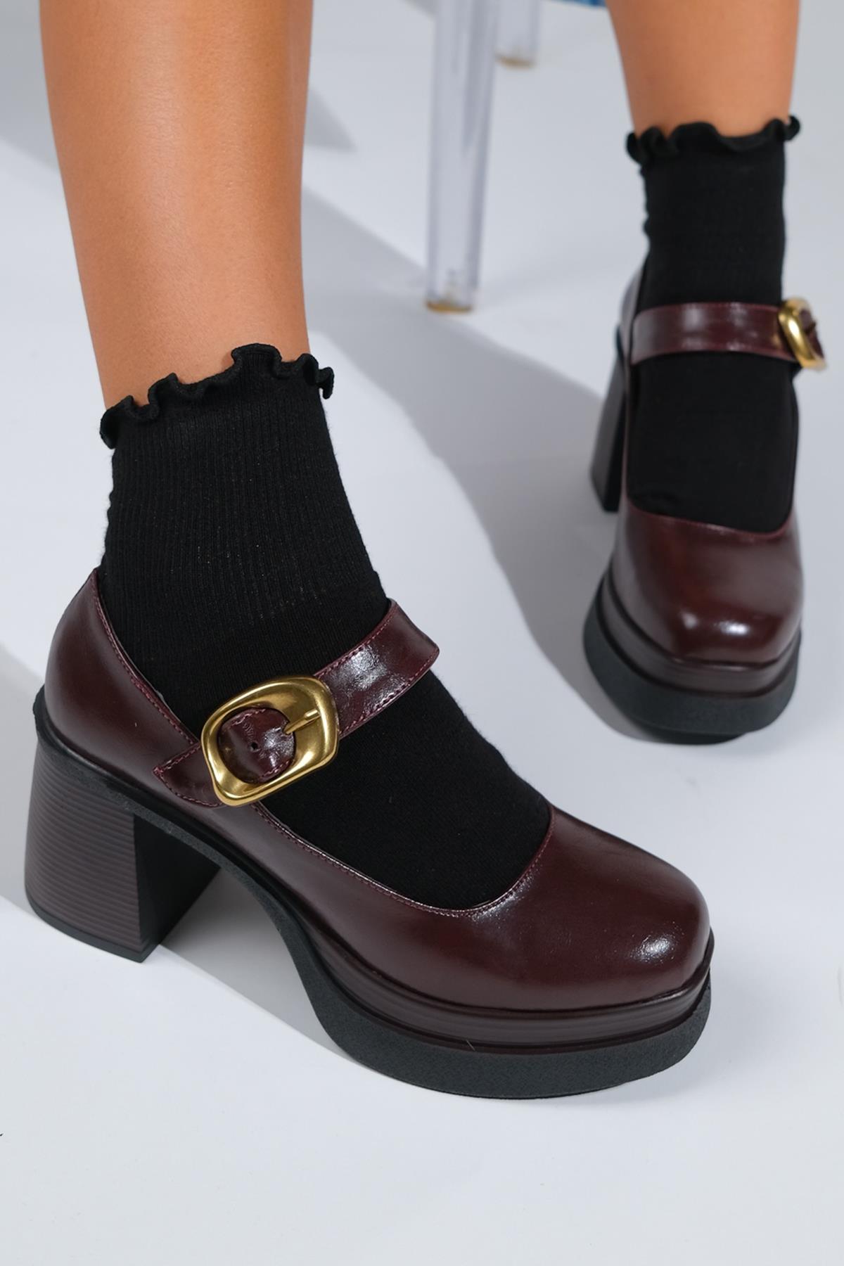 Ashes - Burgundy Gold-Buckle Platform Heel Shoe (Women)