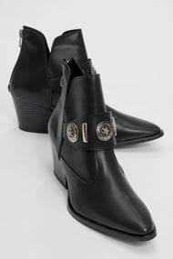 Kenda Black Buckle Block Heel Boot (Women)