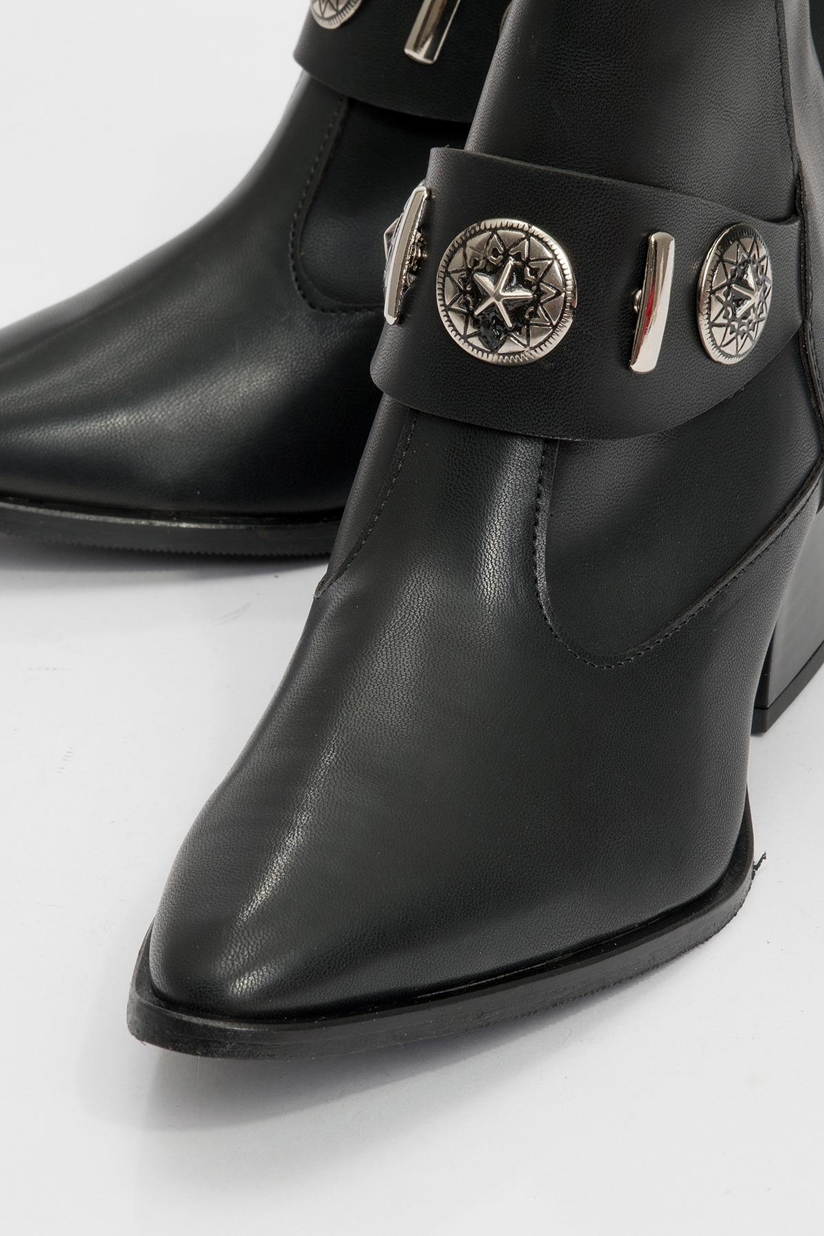 Kenda Black Buckle Block Heel Boot (Women)