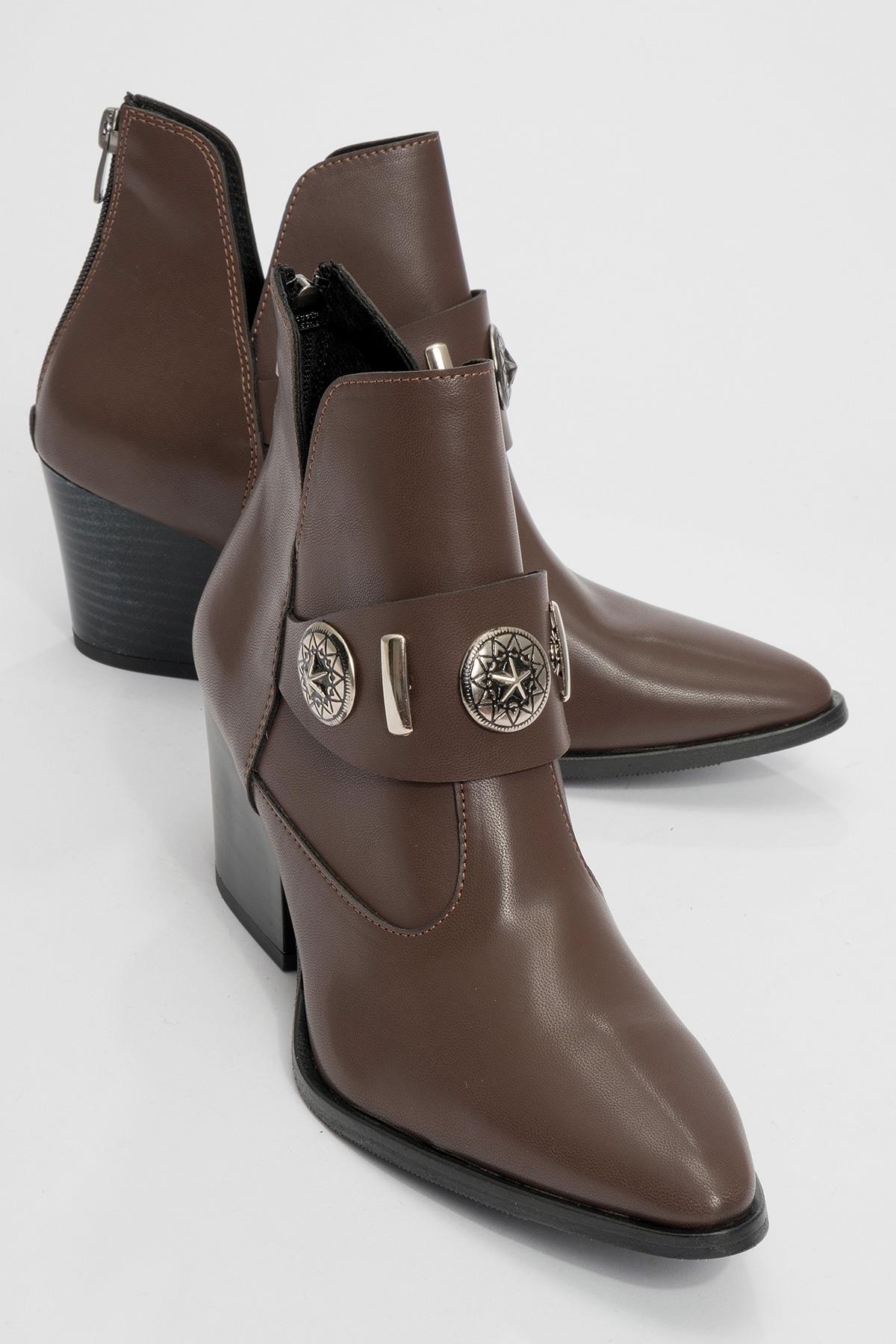 Kenda Brown Buckle Block Heel Boot (Women)
