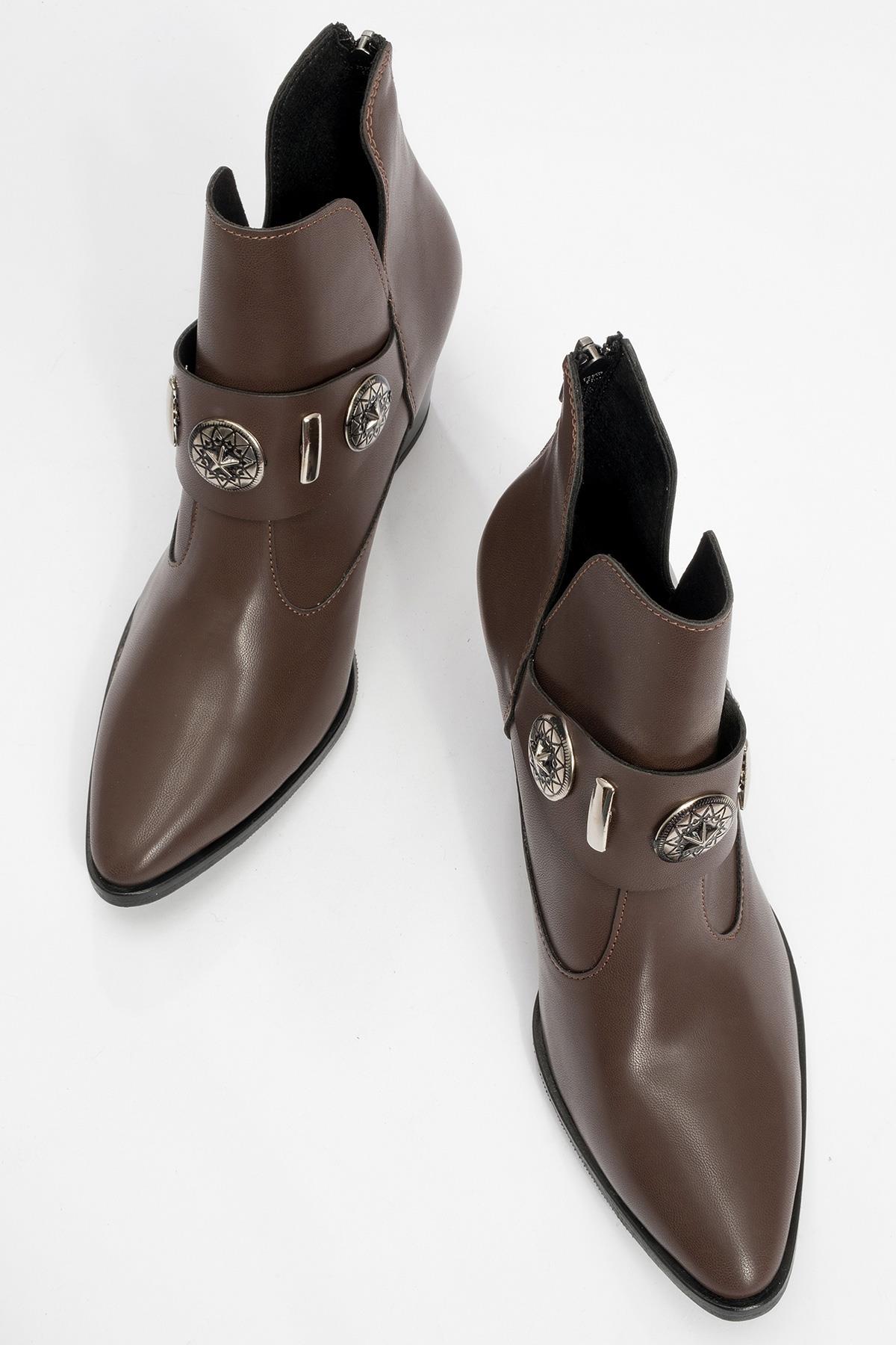 Kenda Brown Buckle Block Heel Boot (Women)