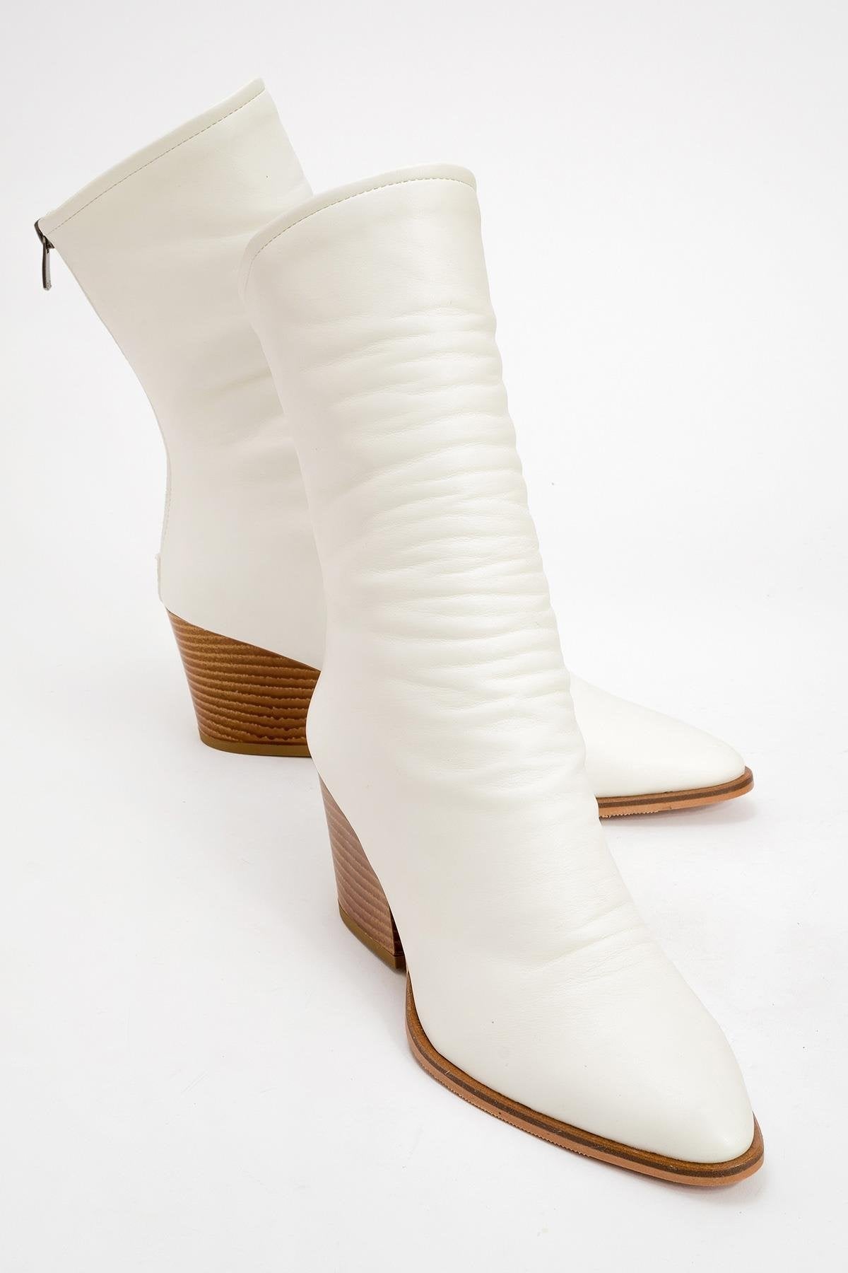 Laval - White Back-Zip Block Heel Boot (Women)