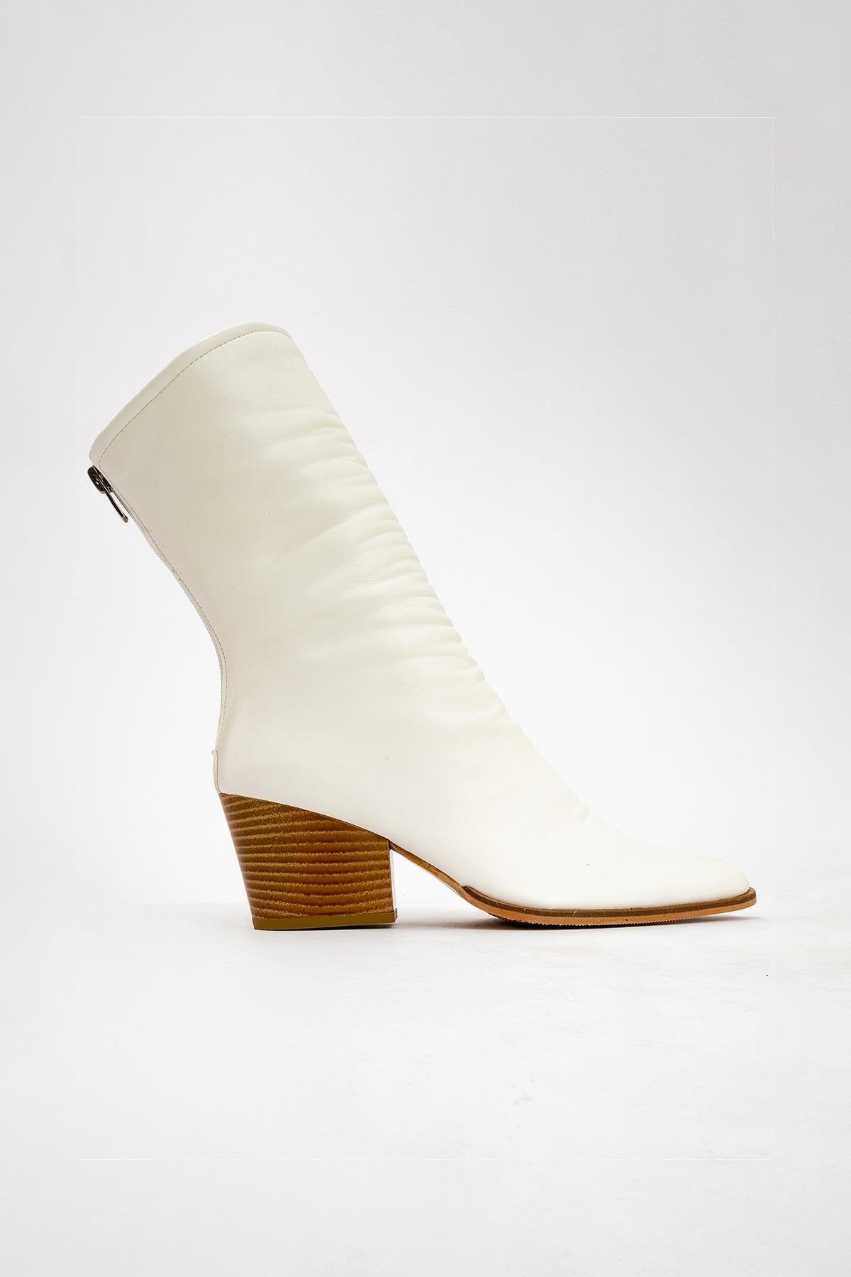 Laval - White Back-Zip Block Heel Boot (Women)