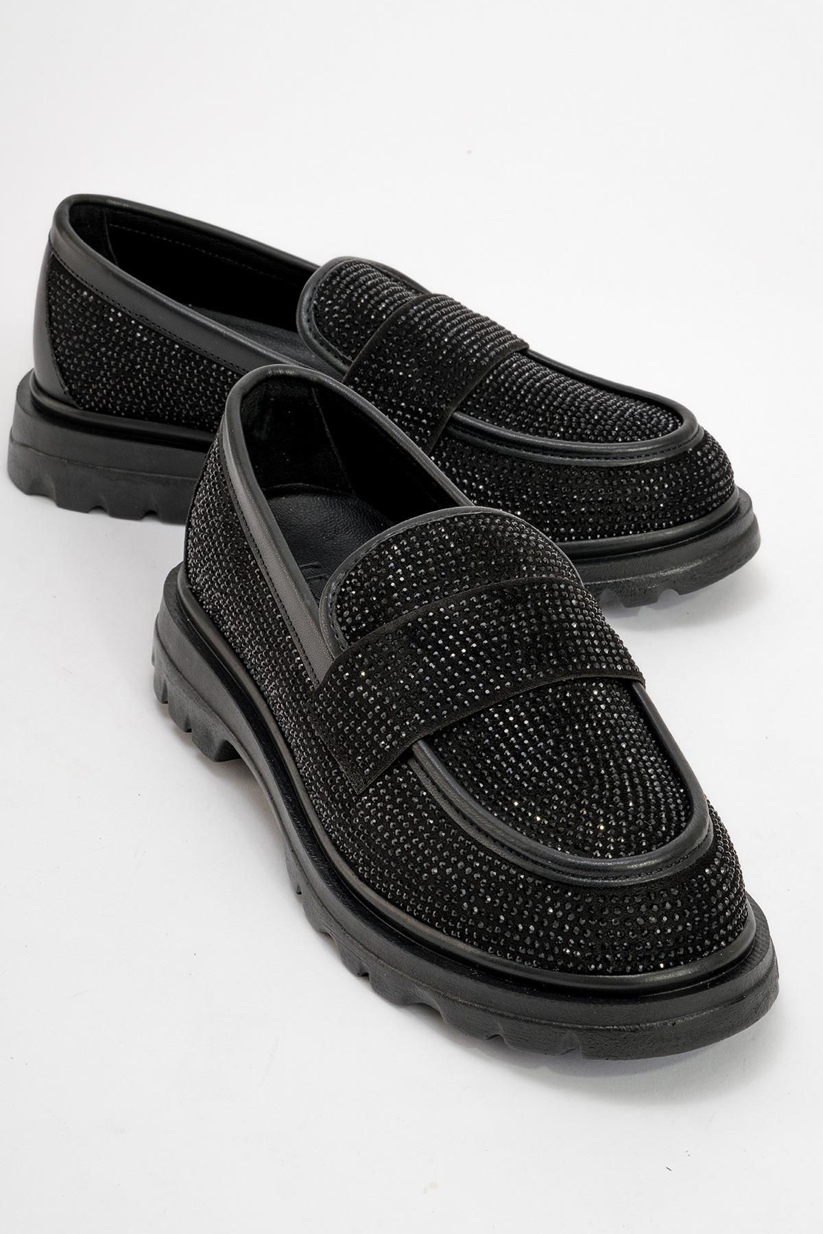 Babel Black Stone Embellished Suede Loafer (Women)