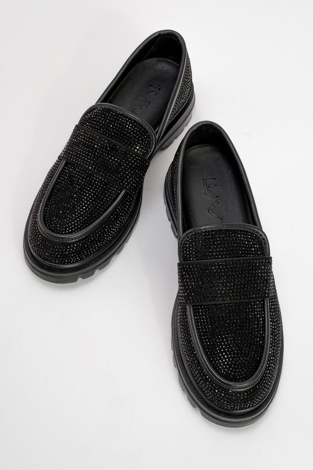 Babel Black Stone Embellished Suede Loafer (Women)