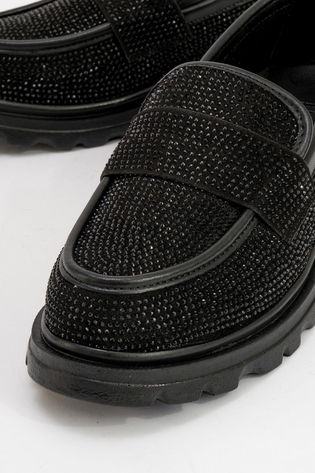 Babel Black Stone Embellished Suede Loafer (Women)