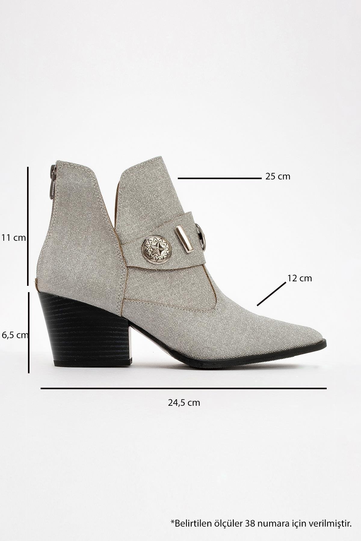 Kenda Silver Glitter Buckle Block Heel Boot (Women)