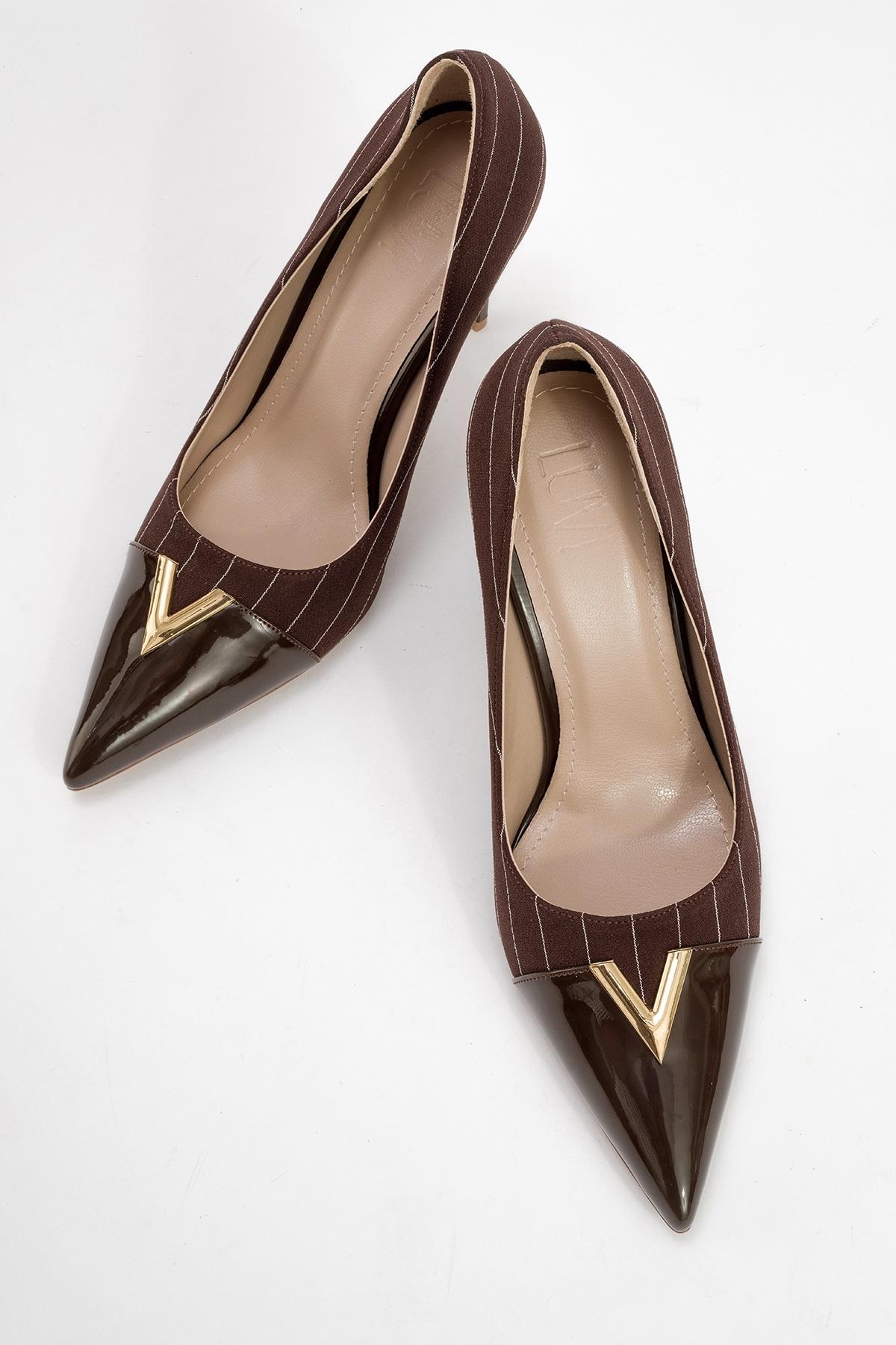 Arrow - Brown Striped Patent Gold Buckle High-Heel Shoe (Women)