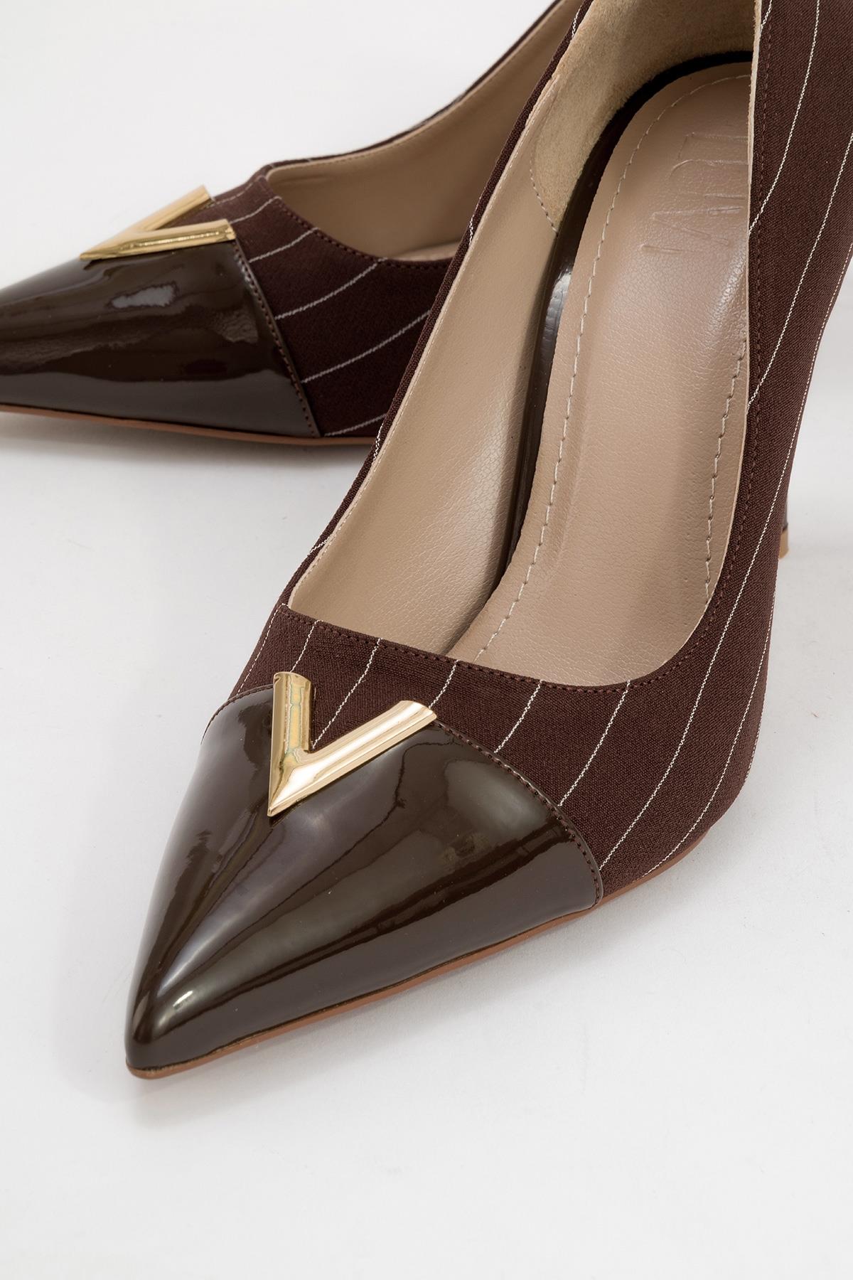 Arrow - Brown Striped Patent Gold Buckle High-Heel Shoe (Women)