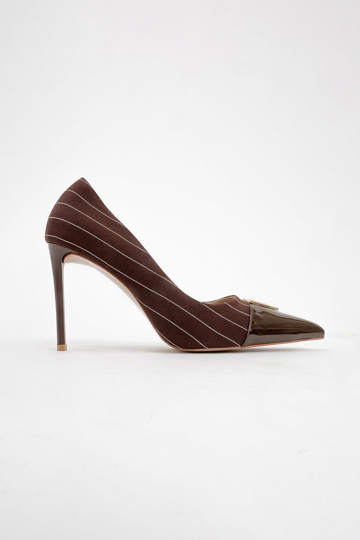 Arrow - Brown Striped Patent Gold Buckle High-Heel Shoe (Women)
