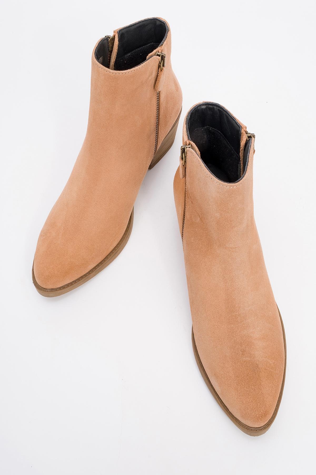 JAYER Dark Beige Leather Double-Zip Block Heel Boot (Women)