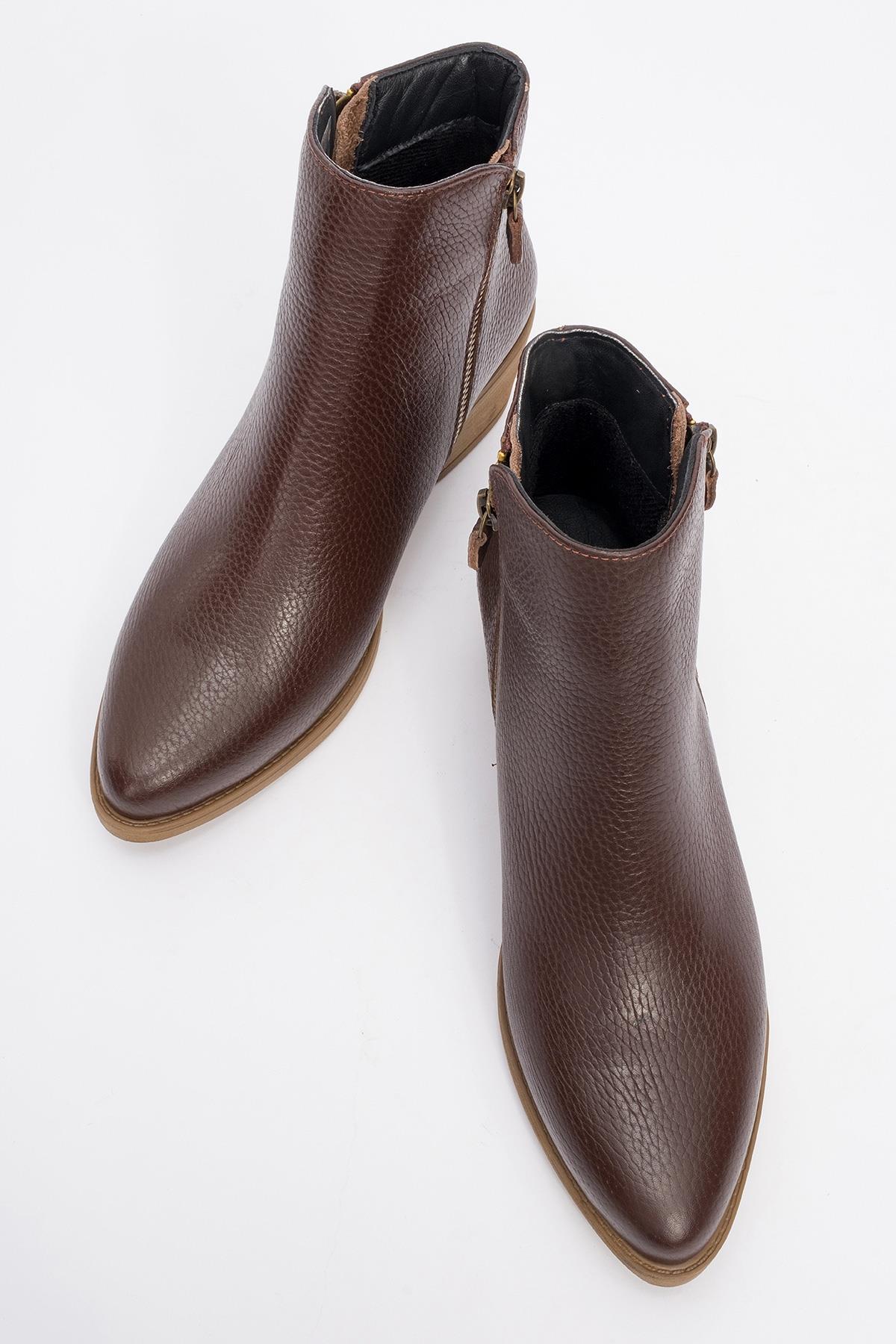 JAYER Brown Leather Double-Zip Block Heel Boot (Women)