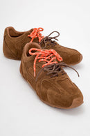 Selena - Cognac Brown Suede Leather Sneakers (Women)