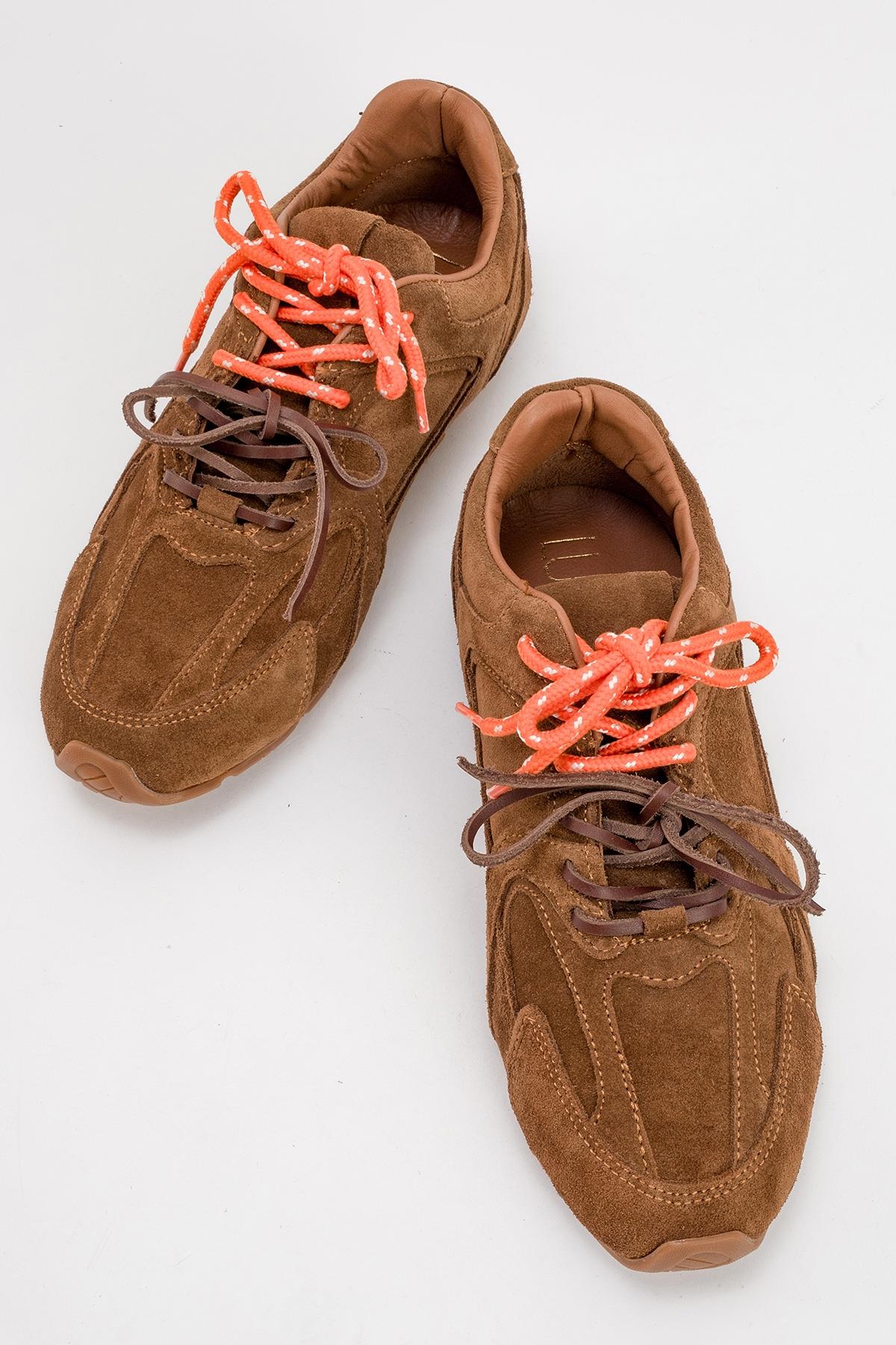 Selena - Cognac Brown Suede Leather Sneakers (Women)