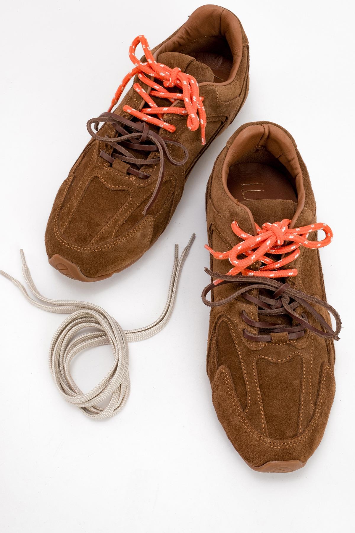 Selena - Cognac Brown Suede Leather Sneakers (Women)