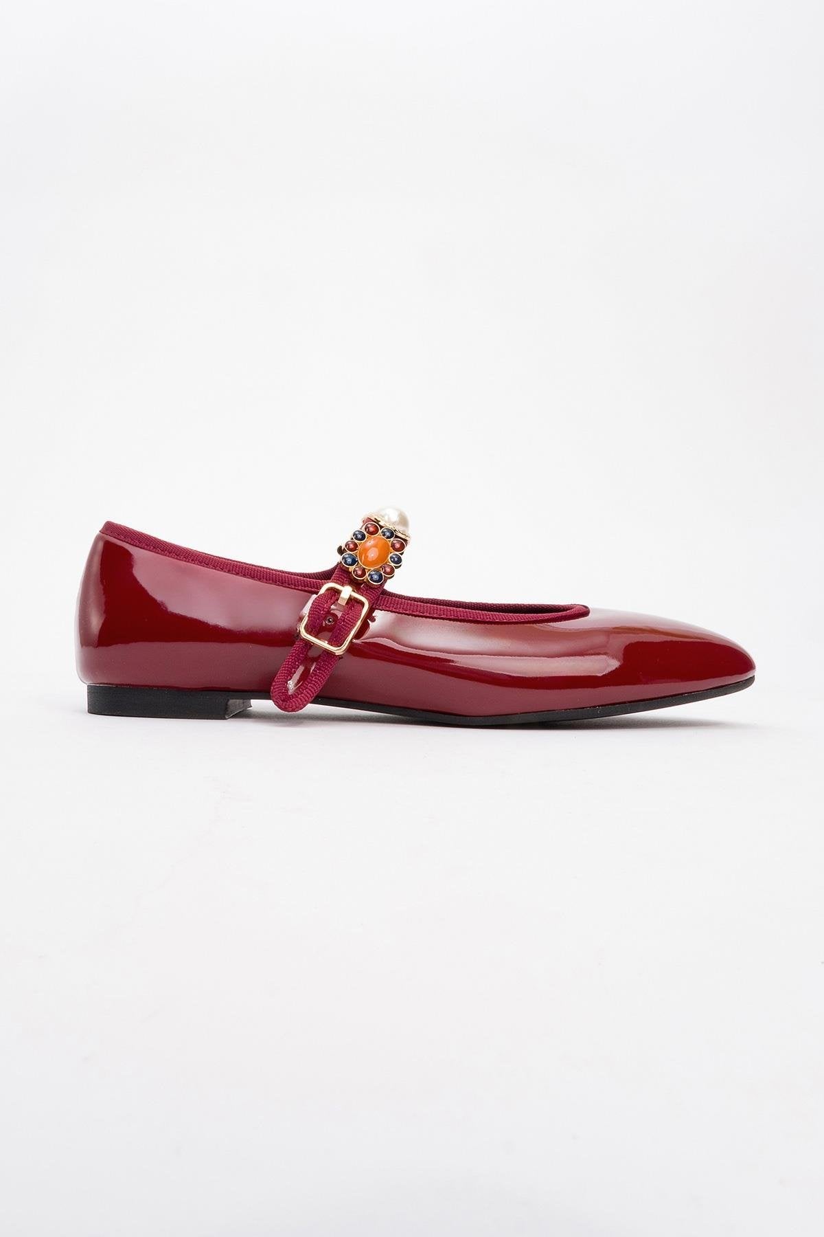 Lauras - Burgundy Patent Embellished Ballet Flat (Women)