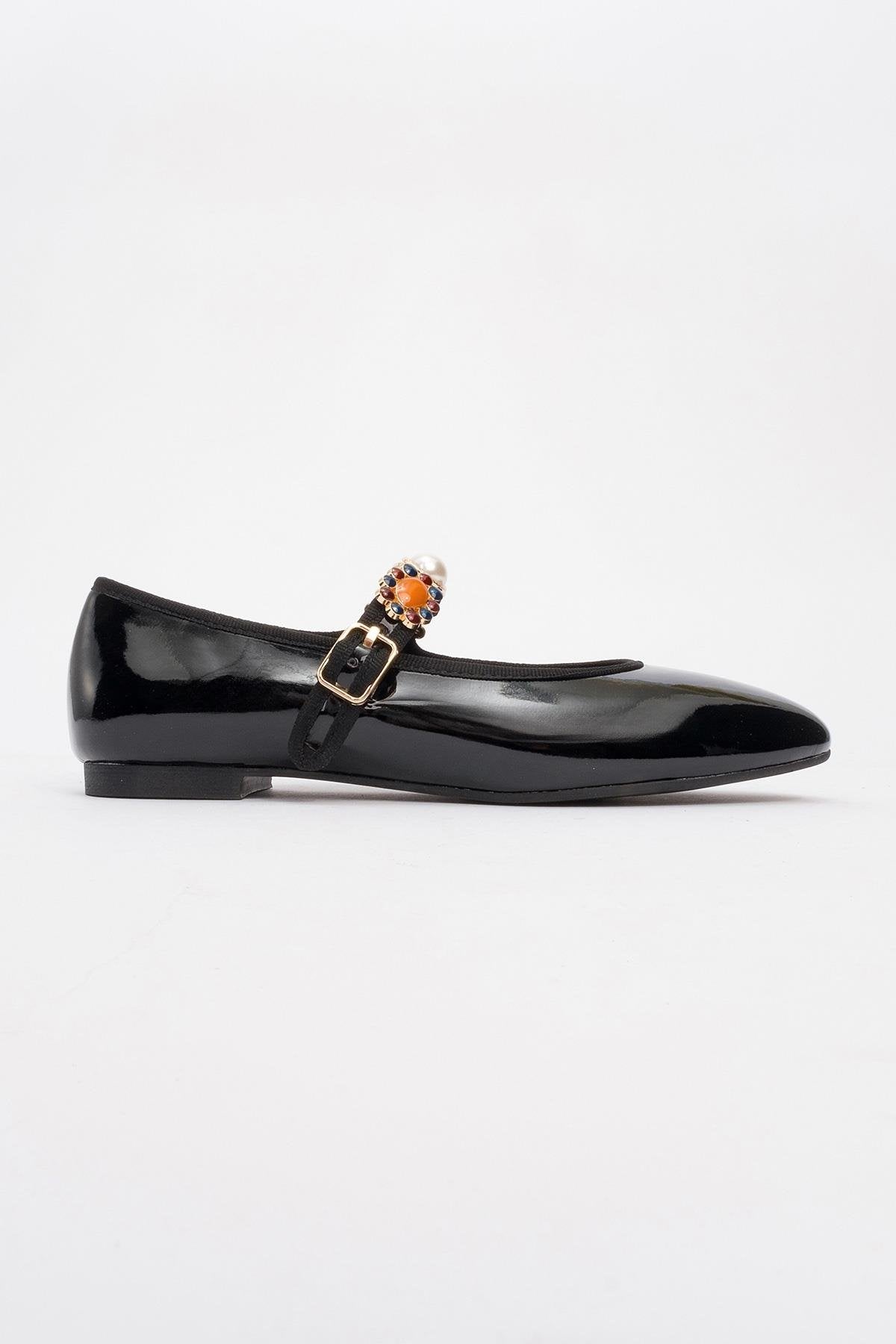Lauras - Black Patent Embellished Ballet Flat (Women)