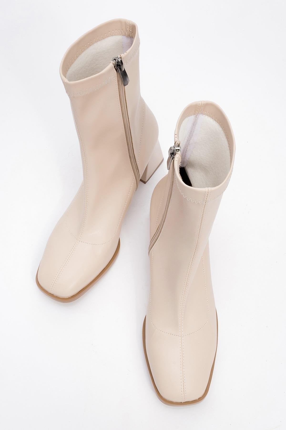 Plesa Beige Chunky Heel Boot (Women)