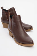 Dovena - Brown Genuine Leather Elastic Block Heel Ankle Boot (Women)