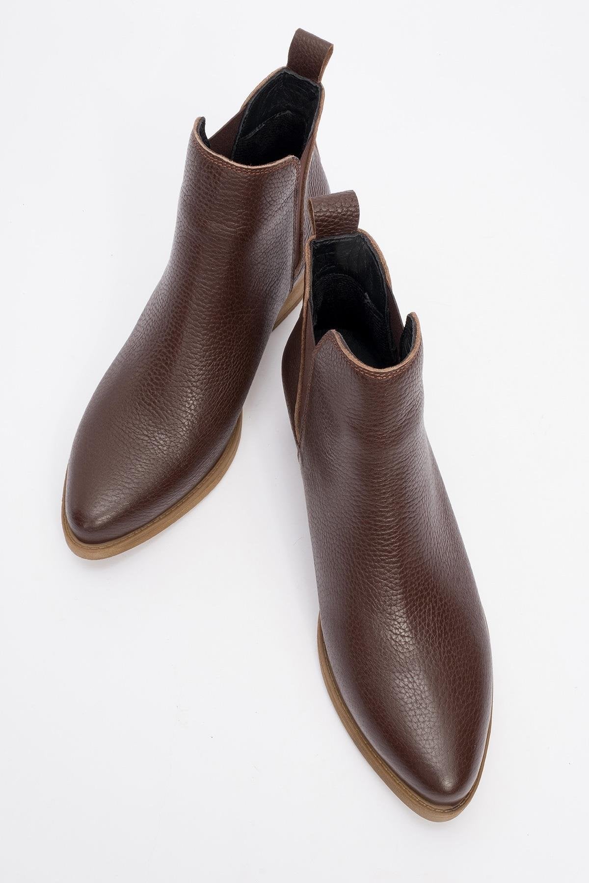 Dovena - Brown Genuine Leather Elastic Block Heel Ankle Boot (Women)