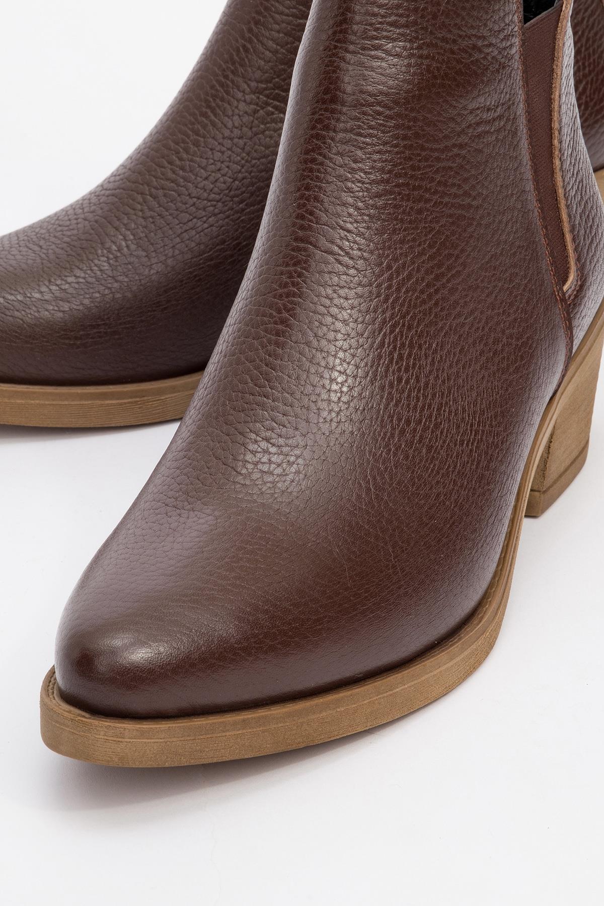 Dovena - Brown Genuine Leather Elastic Block Heel Ankle Boot (Women)