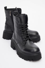 Tina Black Leather Ankle Boot (Women)