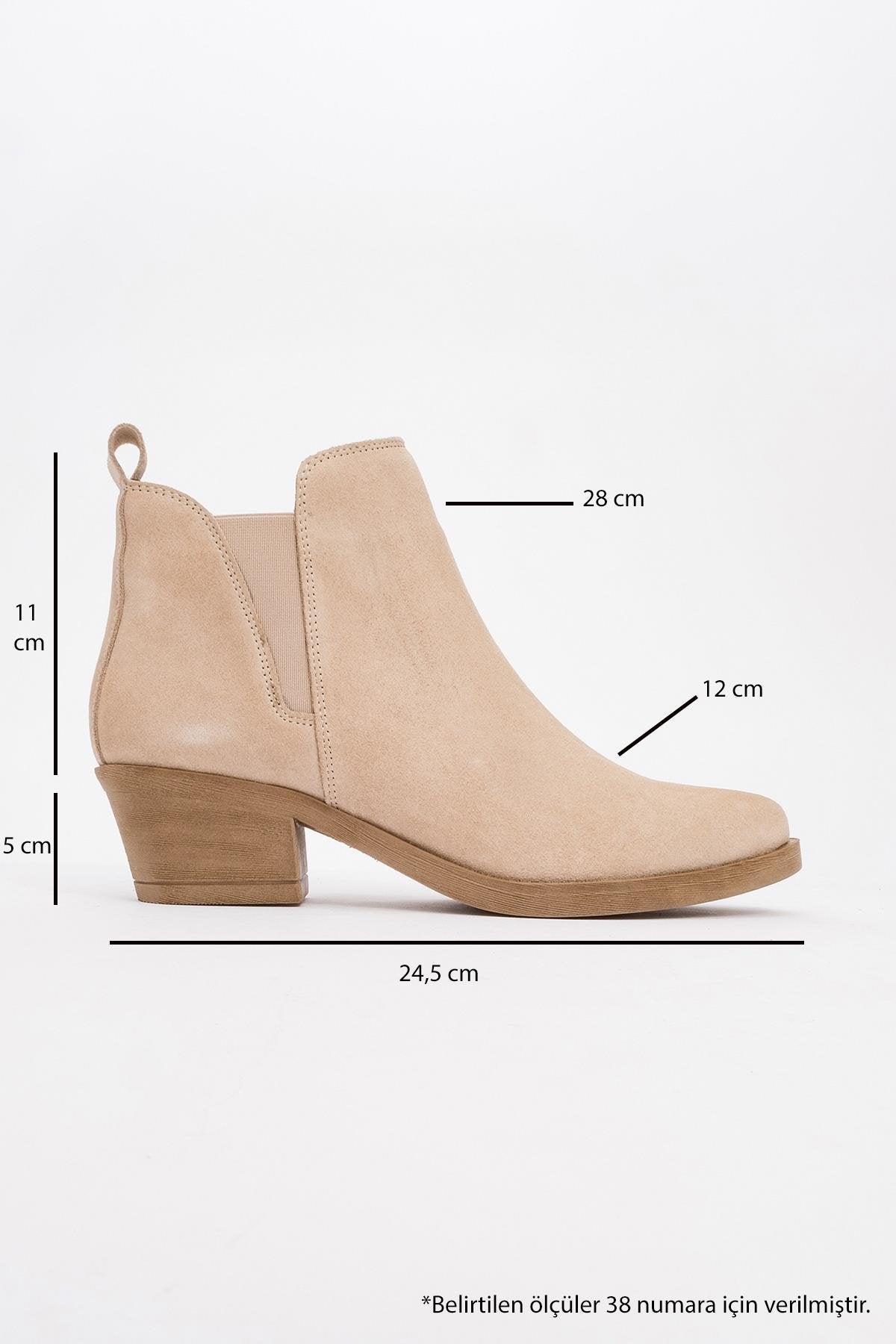 Dovena - Beige Suede Genuine Leather Elastic Block Heel Ankle Boot (Women)