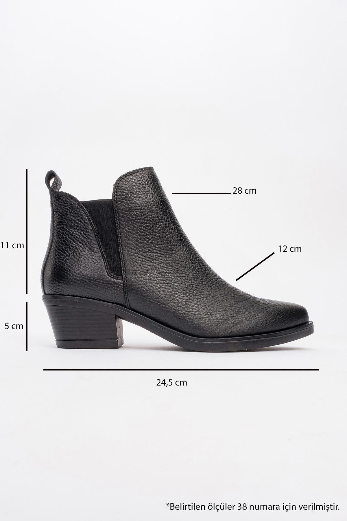 Dovena - Black Genuine Leather Elastic Block Heel Ankle Boot (Women)