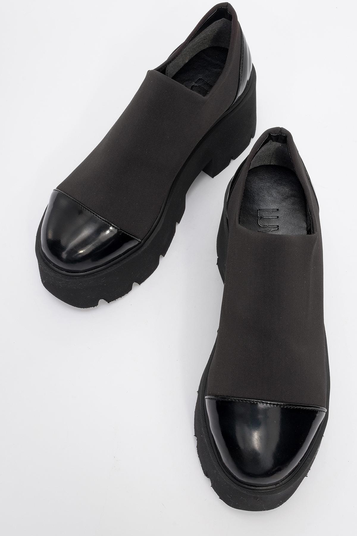 Grena - Black Patent Scuba Chunky Platform Casual Shoe (Women)