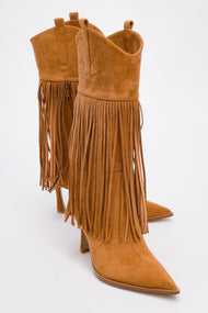 Gueras - Cognac Fringed Pointed Toe High Heel Boot (Women)