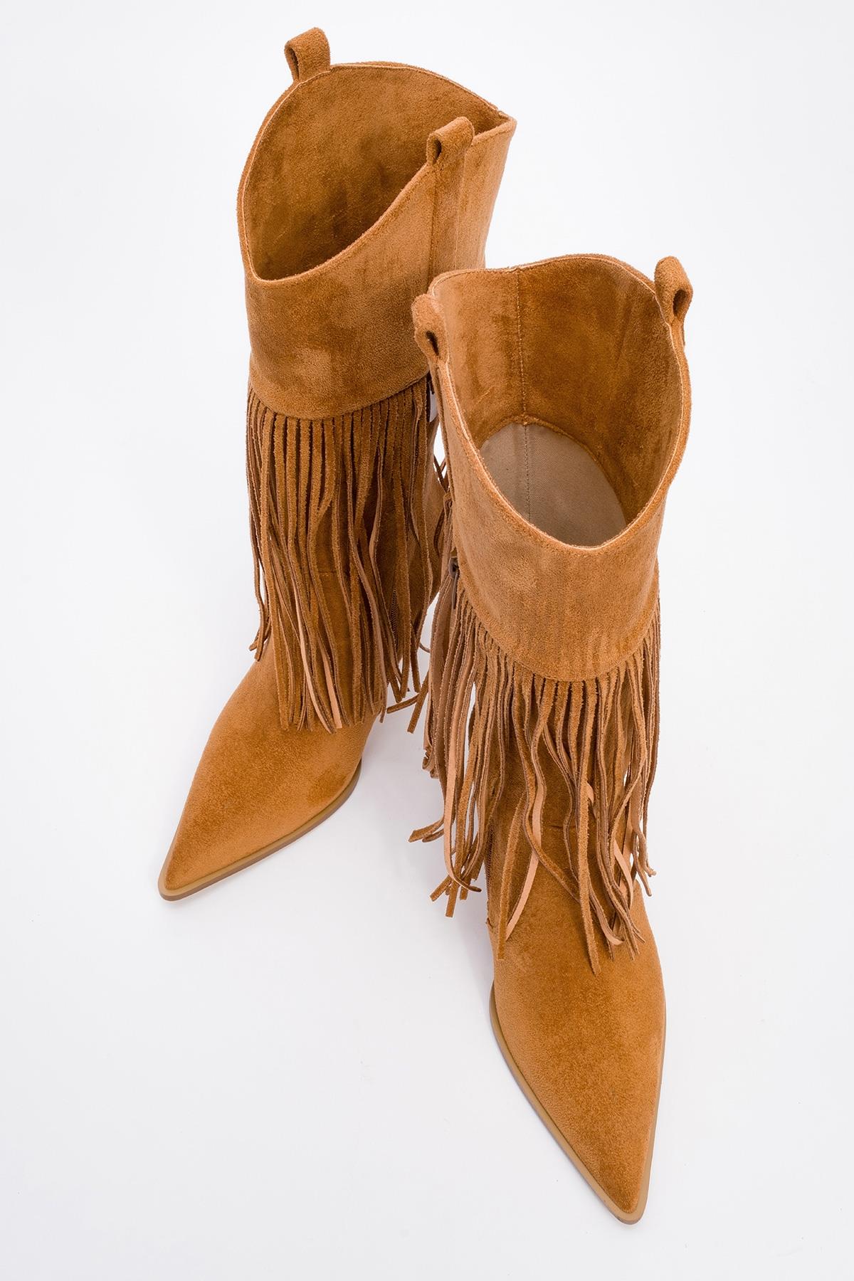 Gueras - Cognac Fringed Pointed Toe High Heel Boot (Women)