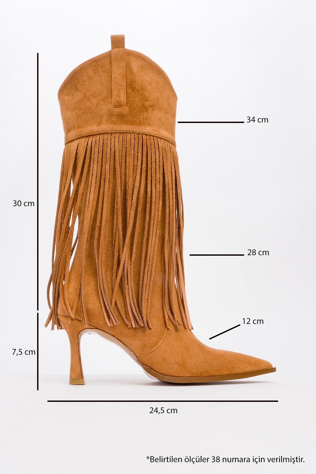 Gueras - Cognac Fringed Pointed Toe High Heel Boot (Women)