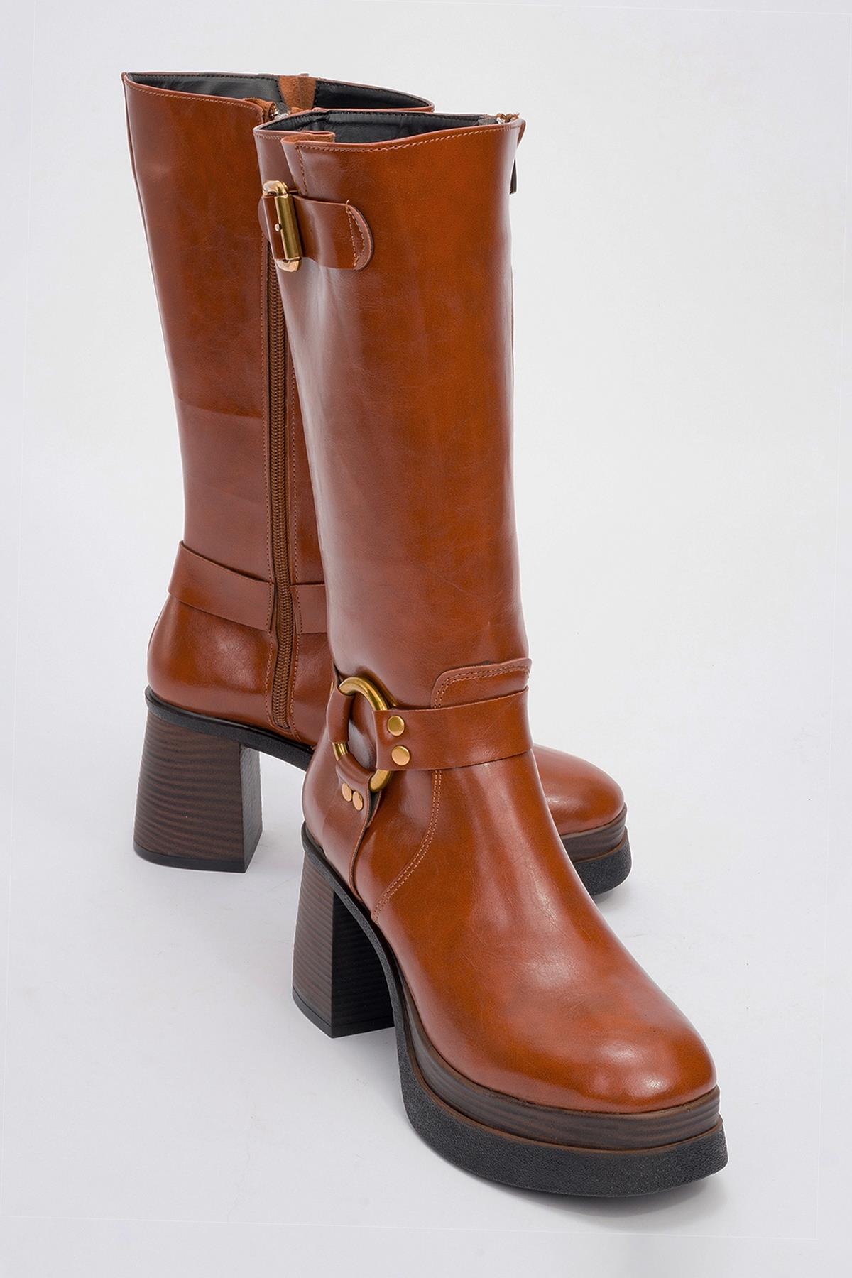 Rock - Cognac Buckle Zip Platform Heel Boot (Women)